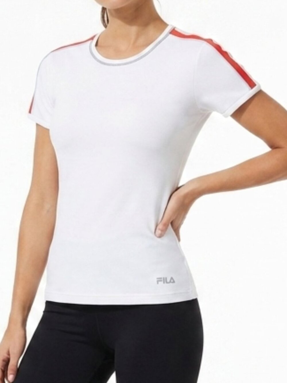 Fila Stretch Crew Neck Shoulder Stripe Tee NEW- Sz. Sm